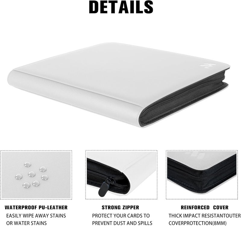 MORABTO Premium 1000+ Pockets Card Binder,16 Pockets Card Binder Ringless Side Loading Trading Card Album Folder for TCG -White - Image 5